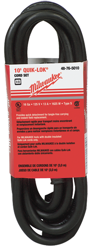 #48-76-5010 - Fits: Most Milwaukee 2-Wire Quik-Lok Cord Sets @ 10' - Replacement Cord - Americas Industrial Supply
