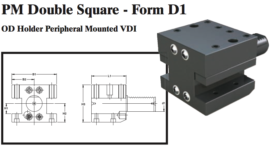 PM Double Square - Form D1 (OD Holder Peripheral Mounted VDI) - Part #: PM41.4025 - Americas Industrial Supply