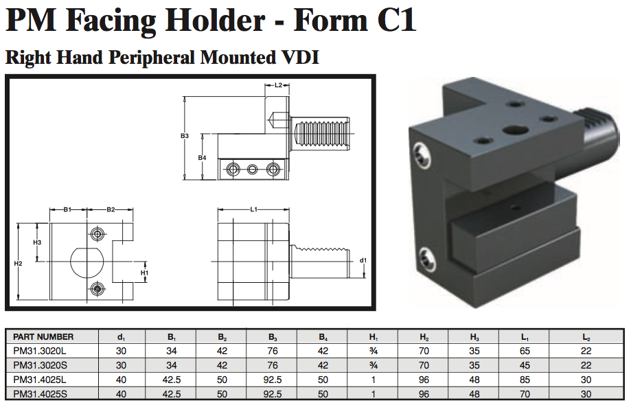 PM Facing Holder - Form C1 (Right Hand Peripheral Mounted VDI) - Part #: PM31.4025L - Americas Industrial Supply