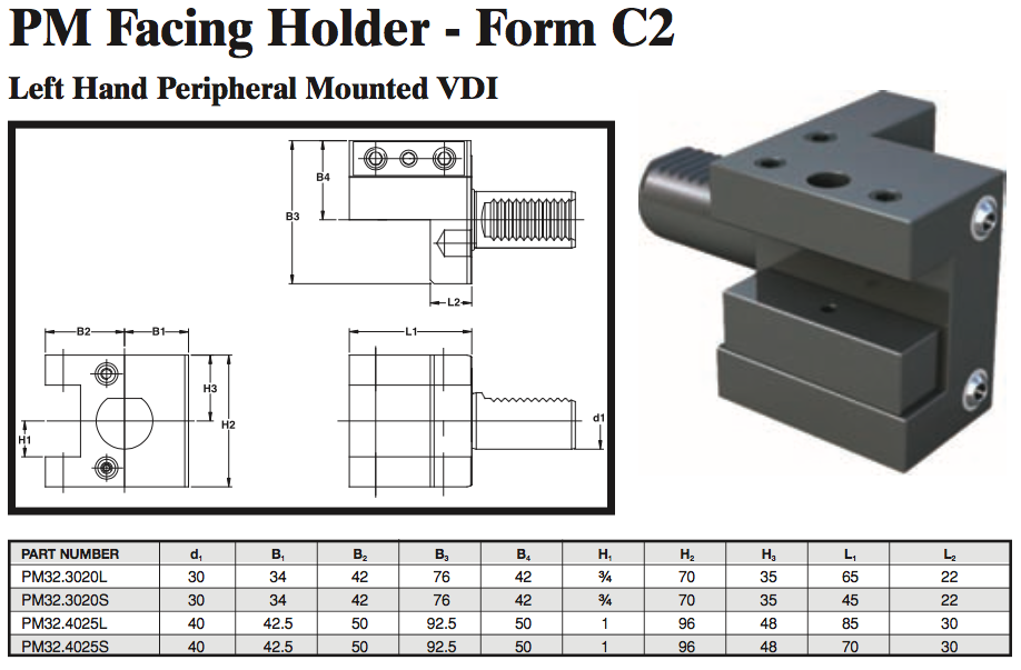 PM Facing Holder - Form C2 (Left Hand Peripheral Mounted VDI) - Part #: PM32.3020L - Americas Industrial Supply