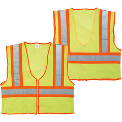 Class 2 Mesh Vest; Contrasting Color Strip, Zipper Closure, Inside Pocket - XL - Americas Industrial Supply