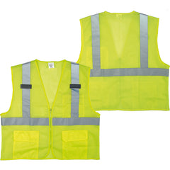 Class 2 Mesh Vest; Contrasting Color Strip, Zipper Closure, Outside Pocket - L - Americas Industrial Supply