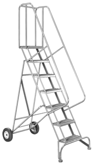 Model 6500; 8 Steps; 30 x 65'' Base Size - Roll-N-Fold Ladder - Americas Industrial Supply