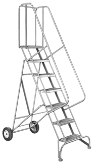 Model 6500; 7 Steps; 30 x 58'' Base Size - Roll-N-Fold Ladder - Americas Industrial Supply