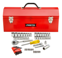 Proto® 1/4" & 3/8" Drive 65 Piece Socket Set with Hex Keys- 6 & 12 Point w/Box J9971R - Americas Industrial Supply