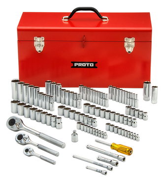 Proto® 1/4", 3/8", & 1/2" Drive 101 Piece Socket Set- 6, 8, & 12 Point w/ Box J9975R - Americas Industrial Supply