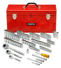 Proto® 1/4", 3/8", & 1/2" Drive 101 Piece Socket Set- 6, 8, & 12 Point w/ Box J9975R - Americas Industrial Supply