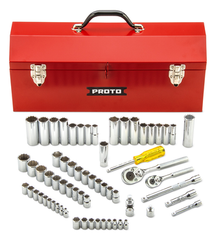 Proto® 1/4" & 3/8" Drive 65 Piece Socket Set- 6 & 12 Point w/Box J9971R - Americas Industrial Supply