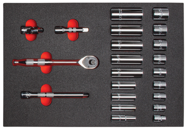 Proto® Foamed  3/8" Drive 22 Piece Socket Set w/ Precision 90 Pear Head Ratchet - Full Polish -6 Point - Americas Industrial Supply