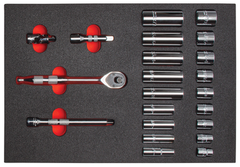 Proto® Foamed  3/8" Drive 22 Piece Socket Set w/ Precision 90 Pear Head Ratchet - Full Polish -6 Point - Americas Industrial Supply