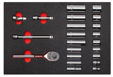 Proto® Foamed  3/8" Drive 22 Piece Socket Set w/ Classic Pear Head Ratchet - Full Polish - 6 Point - Americas Industrial Supply