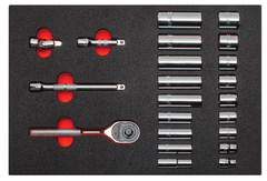 Proto® Foamed  3/8" Drive 22 Piece Socket Set w/ Classic Pear Head Ratchet - Full Polish - 6 Point - Americas Industrial Supply