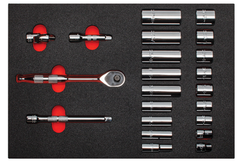 Proto® Foamed 3/8" Drive 22 Piece Socket Set w/ Precision 90 Pear Head Ratchet- Full Polish- 12 Point - Americas Industrial Supply