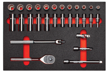 Proto® Foamed 3/8" Drive 29 Piece Combination Socket Set w/ Classic Pear Head Ratchet - Full Polish - 12 Point - Americas Industrial Supply