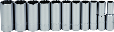 Proto® 1/2" Drive 11 Piece Deep Socket Set - 12 Point - Americas Industrial Supply