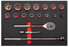 Proto® Foamed 1/2" Drive 18 Piece Socket Sets w/ Classic Pear Head Ratchet - Full Polish - 6 Point - Americas Industrial Supply