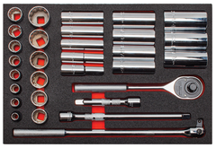 Proto® Foamed 1/2" Drive 30 Piece Socket Set w/ Classic Pear Head Ratchet - Full Polish - 12 Point - Americas Industrial Supply