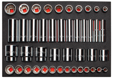 Proto® Foamed 1/2" Drive 65 Piece Combination Socket Set- Full Polish - 8 & 12 Point - Americas Industrial Supply