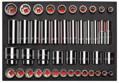 Proto® Foamed 1/2" Drive 65 Piece Combination Socket Set- Full Polish - 8 & 12 Point - Americas Industrial Supply