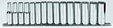Proto® 1/2" Drive 15 Piece Metric Deep Socket Set - 12 Point - Americas Industrial Supply