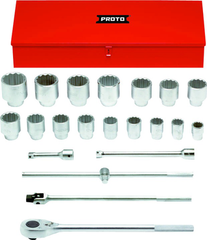 Proto® 1" Drive 22 Piece Socket Set - 12 Point - Americas Industrial Supply