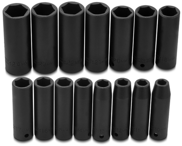 Proto® 1/2" Drive 15 Piece Metric Deep Impact Socket Set - 6 Point - Americas Industrial Supply