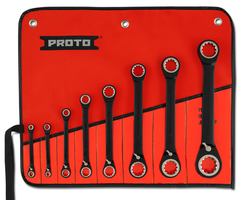 Proto® 8 Piece Black Chrome Double Box Reversible Ratcheting Wrench Set - Spline - Americas Industrial Supply