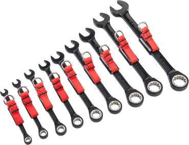 Proto® Tether-Ready 9 Piece Black Chrome Non-Reversible Combination Ratcheting Wrench Set - Spline - Americas Industrial Supply