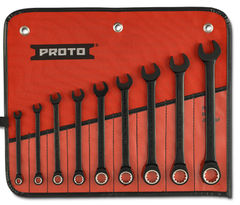 Proto® 9 Piece Black Chrome Non-Reversible Combination Ratcheting Wrench Set - Spline - Americas Industrial Supply