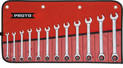 Proto® 12 Piece Full Polish Metric Combination Non-Reversible Ratcheting Wrench Set - 12 Point - Americas Industrial Supply