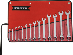 Proto® 14 Piece Full Polish Combination Non-Reversible Ratcheting Wrench Set - 12 Point - Americas Industrial Supply