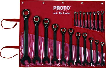 Proto® 20 Piece Black Chrome Reversible Combination Ratcheting Wrench Set - Spline - Americas Industrial Supply