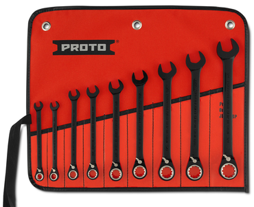 Proto® 9 Piece Black Chrome Reversible Combination Ratcheting Wrench Set - Spline - Americas Industrial Supply