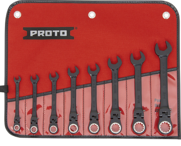 Proto® 8 Piece Black Chrome Combination Locking Flex-Head Ratcheting Wrench Set - Spline - Americas Industrial Supply