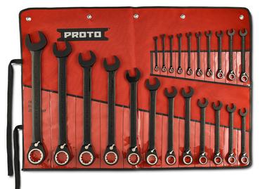 Proto® 22 Piece Black Chrome Reversible Combination Ratcheting Wrench Set - Spline - Americas Industrial Supply