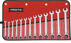 Proto® 13 Piece Full Polish Metric Combination Reversible Ratcheting Wrench Set - 12 Point - Americas Industrial Supply