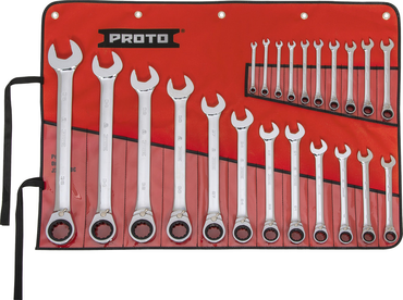 Proto® 22 Piece Full Polish Metric Combination Reversible Ratcheting Wrench Set - 12 Point - Americas Industrial Supply