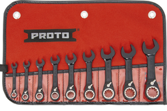 Proto® 9 Piece Black Chrome Combination Stubby Reversible Ratcheting Wrench Set - Spline - Americas Industrial Supply