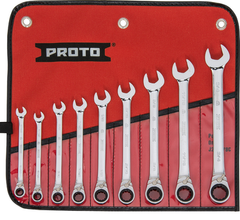 Proto® 9 Piece Full Polish Combination Reversible Ratcheting Wrench Set - 12 Point - Americas Industrial Supply