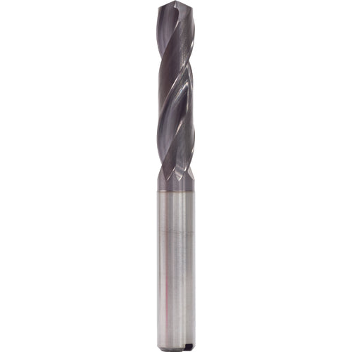 10.2 mm Dia. × 12 mm Shank × 55 mm Flute Length × 102 mm OAL, 3xD, 140°, TiAlN, 2 Flute, Internal, Round Solid Carbide Drill