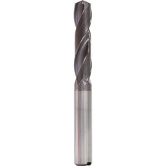 7.7 mm Dia. × 8 mm Shank × 41 mm Flute Length × 79 mm OAL, 3xD, 140°, TiAlN, 2 Flute, Internal, Round Solid Carbide Drill - Exact Industrial Supply