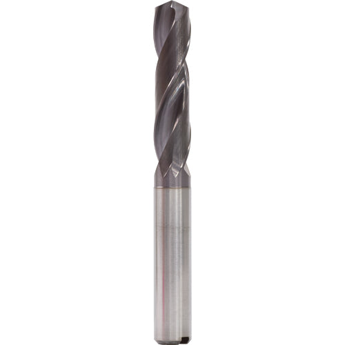 6.9 mm Dia. × 8 mm Shank × 34 mm Flute Length × 79 mm OAL, 3xD, 140°, TiAlN, 2 Flute, Internal, Round Solid Carbide Drill - Exact Industrial Supply