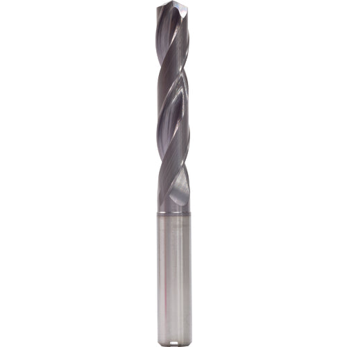 9.7 mm Dia. × 6 mm Shank × 61 mm Flute Length × 103 mm OAL, 5xD, 140°, TiAlN, 2 Flute, Internal, Round Solid Carbide Drill - Exact Industrial Supply