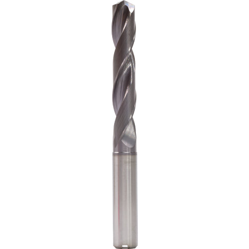 12.6 mm Dia. × 14 mm Shank × 77 mm Flute Length × 124 mm OAL, 5xD, 140°, TiAlN, 2 Flute, Internal, Round Solid Carbide Drill