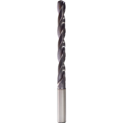 12.4 mm Dia. × 14 mm Shank × 77 mm Flute Length × 124 mm OAL, 5xD, 140°, TiAlN, 2 Flute, Internal, Round Solid Carbide Drill - Exact Industrial Supply