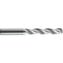 11/64″ Dia. × 0.2362″ Shank × 24 mm Flute Length × 66 mm OAL, 3xD, 124°, Uncoated, 3 Flute, External, Round Solid Carbide Drill - Exact Industrial Supply