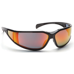 Safety Glasses - Curved Lens, Black Frame, Sky Red Mirror - Americas Industrial Supply