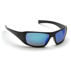 Safety Glasses - Black Frame, Ice Blue Mirror Lens - Americas Industrial Supply
