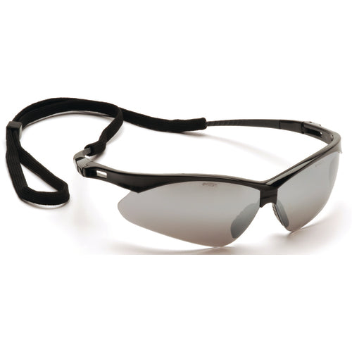 Safety Glasses - Black Frame, Silver Mirror Lens - Americas Industrial Supply