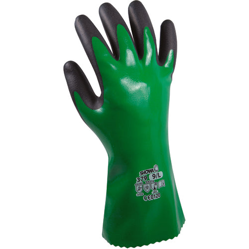 Chemical resistant fully coated with nitrile foamed overdip green w/black seamless knitted liner 12″ cuff/large - Americas Industrial Supply